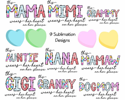 9 Valentine sublimation designs, Sweatshirt/sleeve, valentines png, add your own names | digital download, t-shirt jumper png