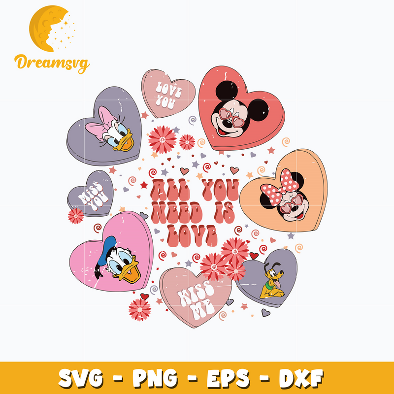 Mickey disney friends all you need is love Svg