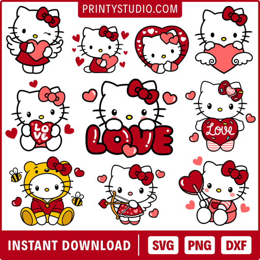 Hello Kitty Valentine SVG Bundle, Hello Kitty Valentine’s Day Clipart for Cricut & Silhouette, PNG SVG Cut Files - Digital Bundle