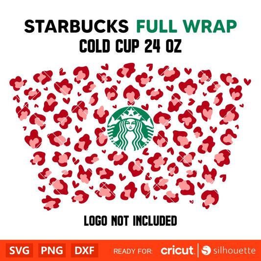 Valentine’s Leopard Heart Full Wrap Svg, Starbucks Svg, Coffee Ring Svg, Cold Cup Svg, Cricut, Silhouette Vector Cut File