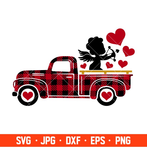 Valentines Red Truck Cupid Hearts Svg, Valentine’s Day Svg, Valentine Svg, Love Svg, Cricut, Silhouette Vector Cut File