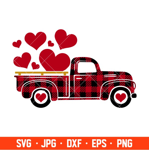 Valentines Red Truck Svg, Valentine’s Day Svg, Valentine Svg, Love Svg, Cricut, Silhouette Vector Cut File