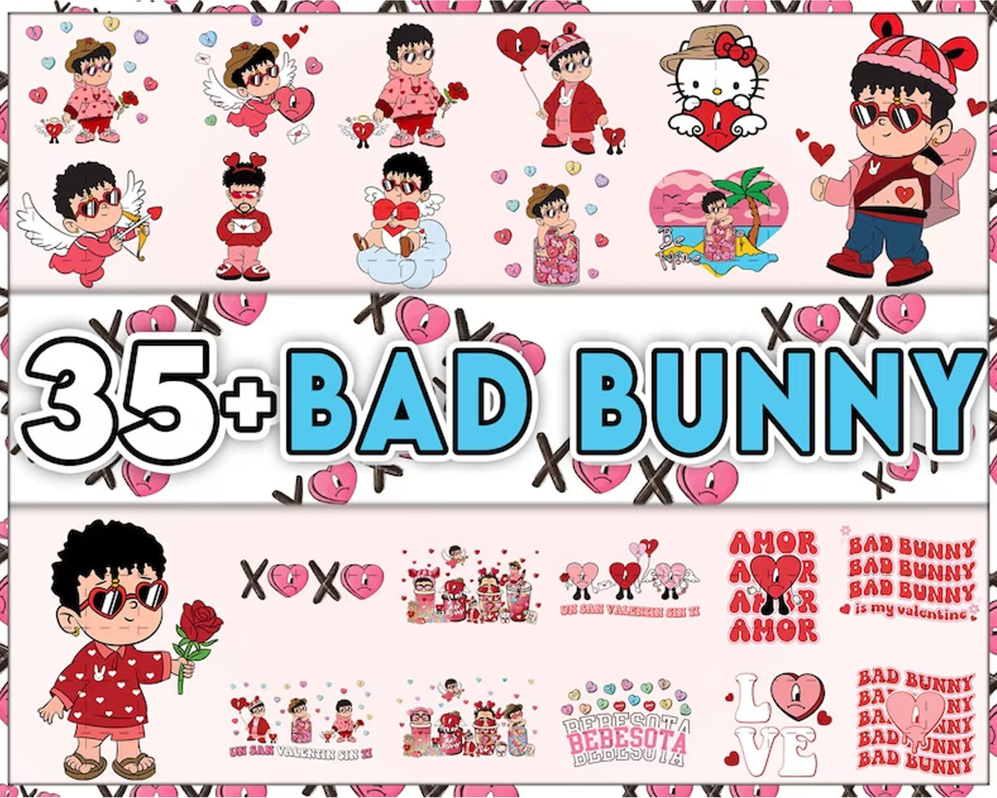 35+ Bad bunny Valentines SVG bundle, Valentine PNG Design Digital Download