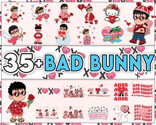 35+ Bad bunny Valentines SVG bundle, Valentine PNG Design Digital Download