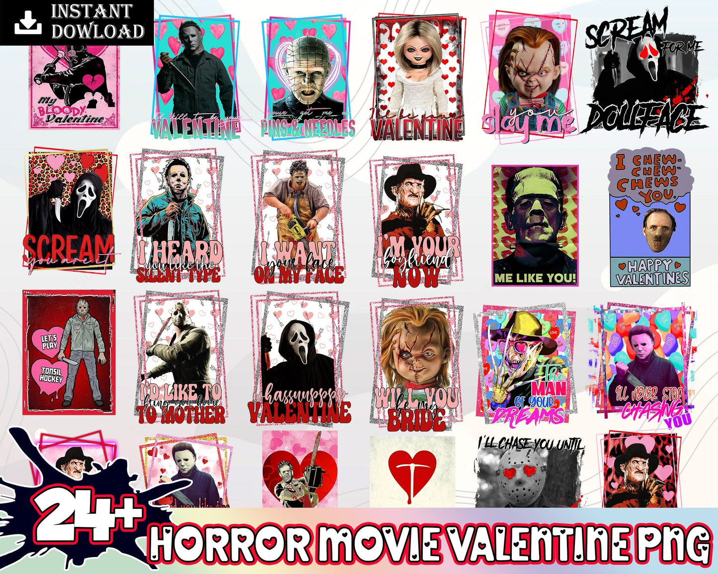 24+ Horror Valentine bundle, Valentine's day PNG, Valentine sublimation Design Digital Download VLT30122202