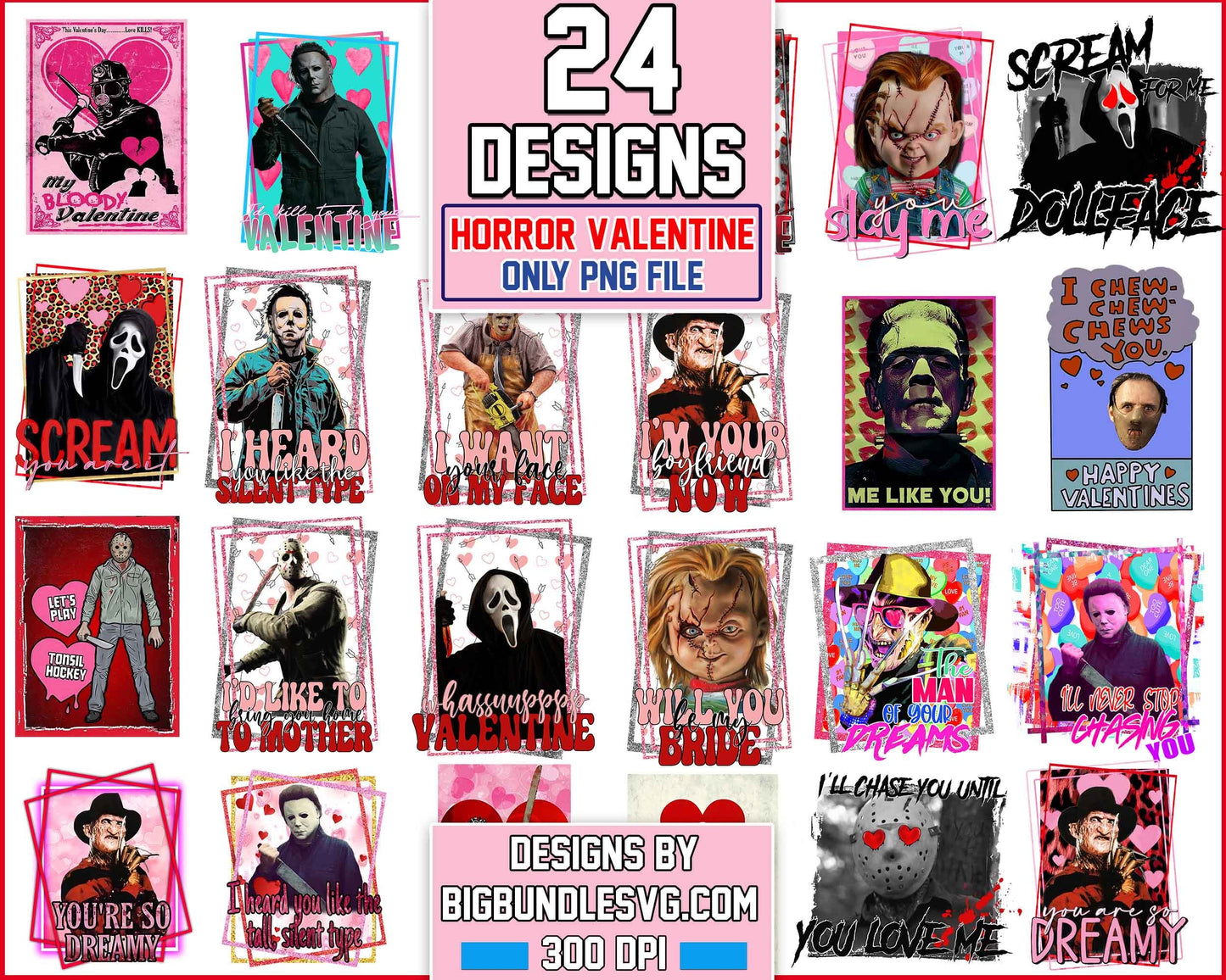 Version 2 - 24+ Horror Valentine bundle, Valentine's day PNG, Valentine sublimation Design Digital Download VLT30122202