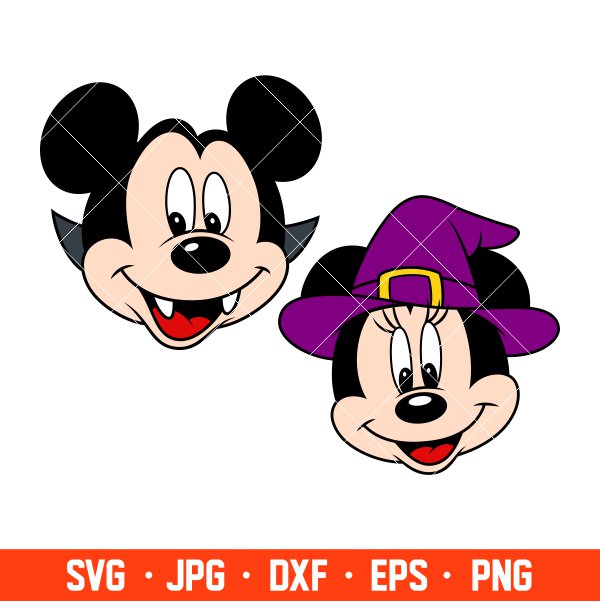 Vampire and Witch Mickey &amp; Minnie Svg, Free Svg, Daily Freebies Svg, Cricut, Silhouette Vector Cut File