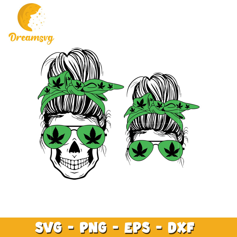 Weed mom skull bundle svg, messy bun skull svg, mom life svg