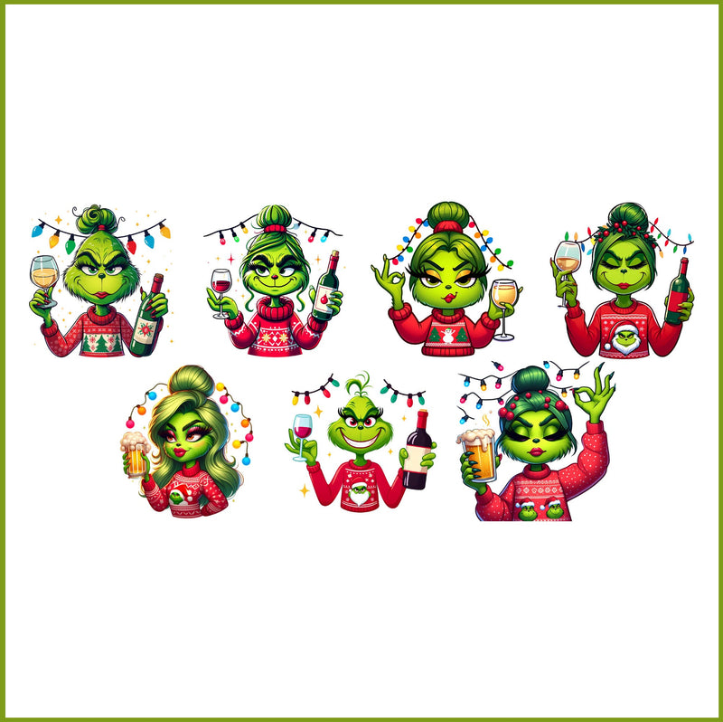 Cute Boujiee Grinch wine Png, Christmas Grinch Png