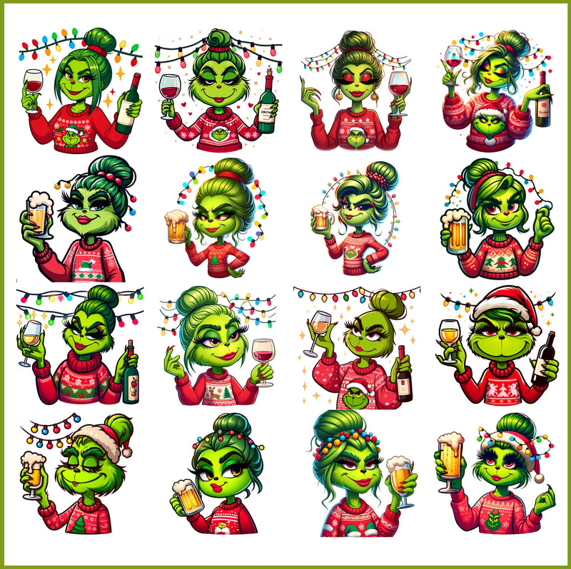 Cute Boujiee Grinch wine Png, Christmas Grinch Png