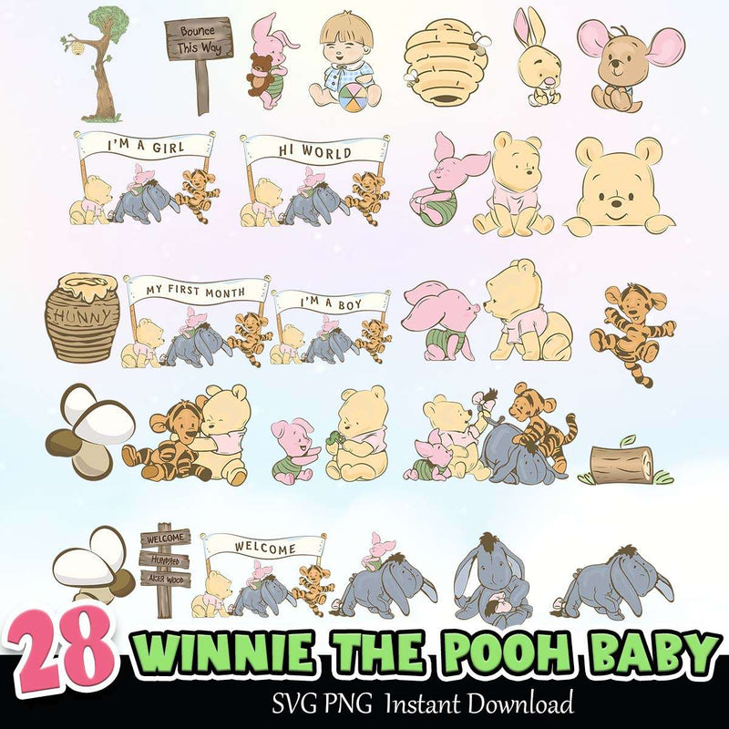 Winnie The Pooh Baby SVG PNG Bundle Instant Download