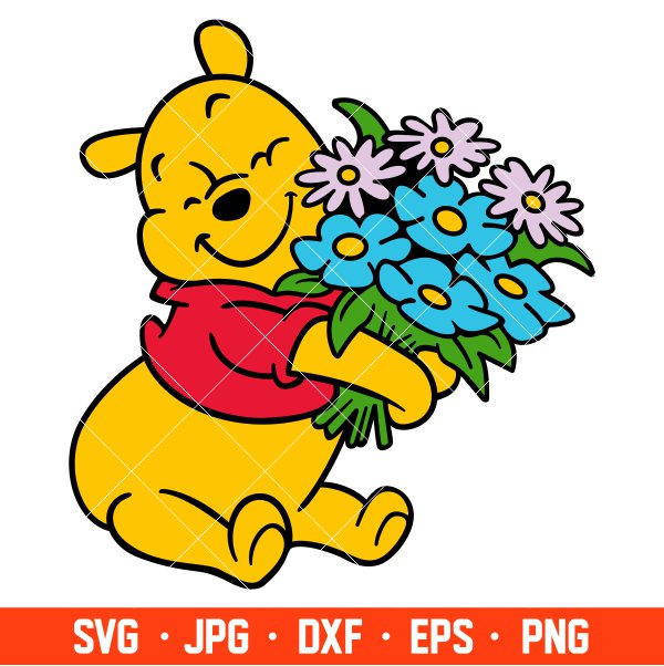 Winnie the Pooh Flowers Svg, Spring Svg, Mother’s Day Svg, Disney Svg, Cricut, Silhouette Vector Cut File