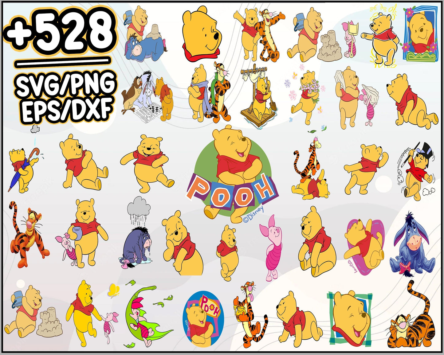 528+ Winnie The Pooh LAYERED SVG Designs, Pooh svg png bundle for cricut, Tigger Eeyore and Piglet files, Cartoon svg, png, dxf, eps digital file