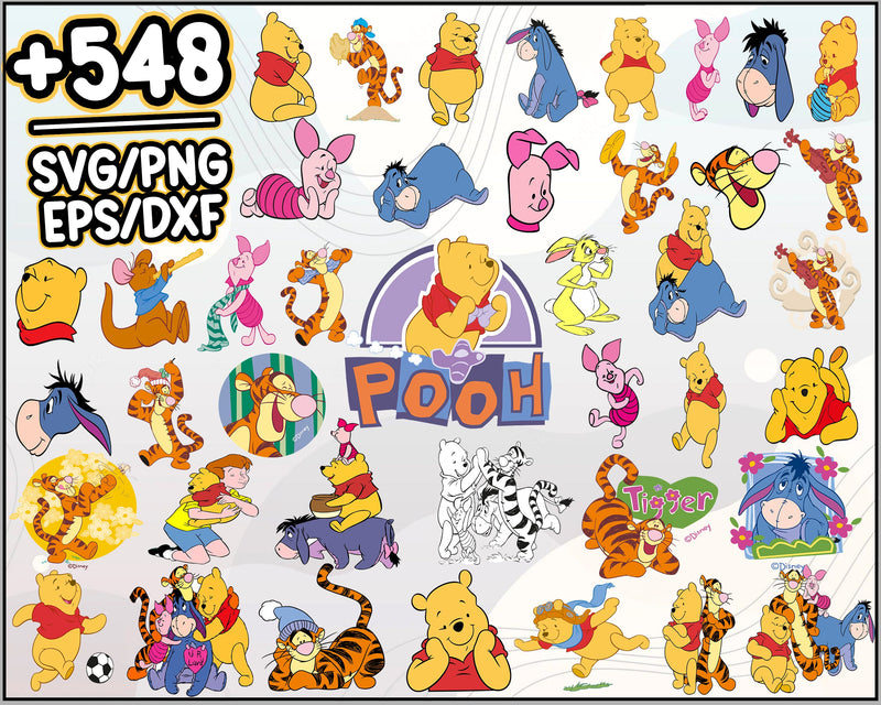 548+ Winnie The Pooh LAYERED SVG Designs, Pooh svg png bundle for cricut, Tigger Eeyore and Piglet files, Cartoon svg, png, dxf, eps digital file