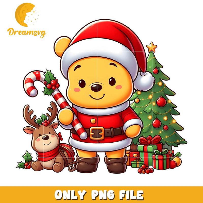 Winnie baby hold candy christmas png, winnie the pooh christmas png