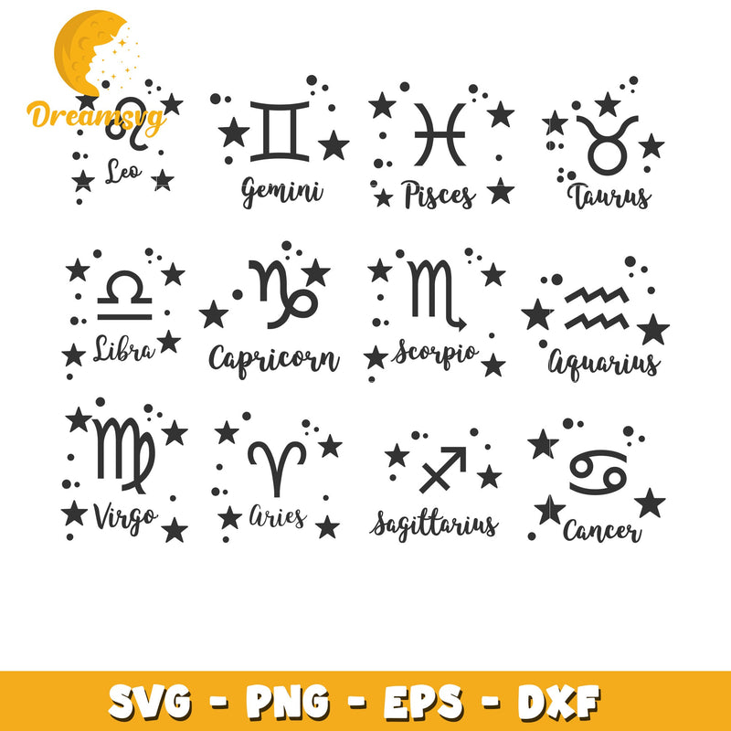 Zodiac signs logo bundle svg, Astrology svg, horoscope svg