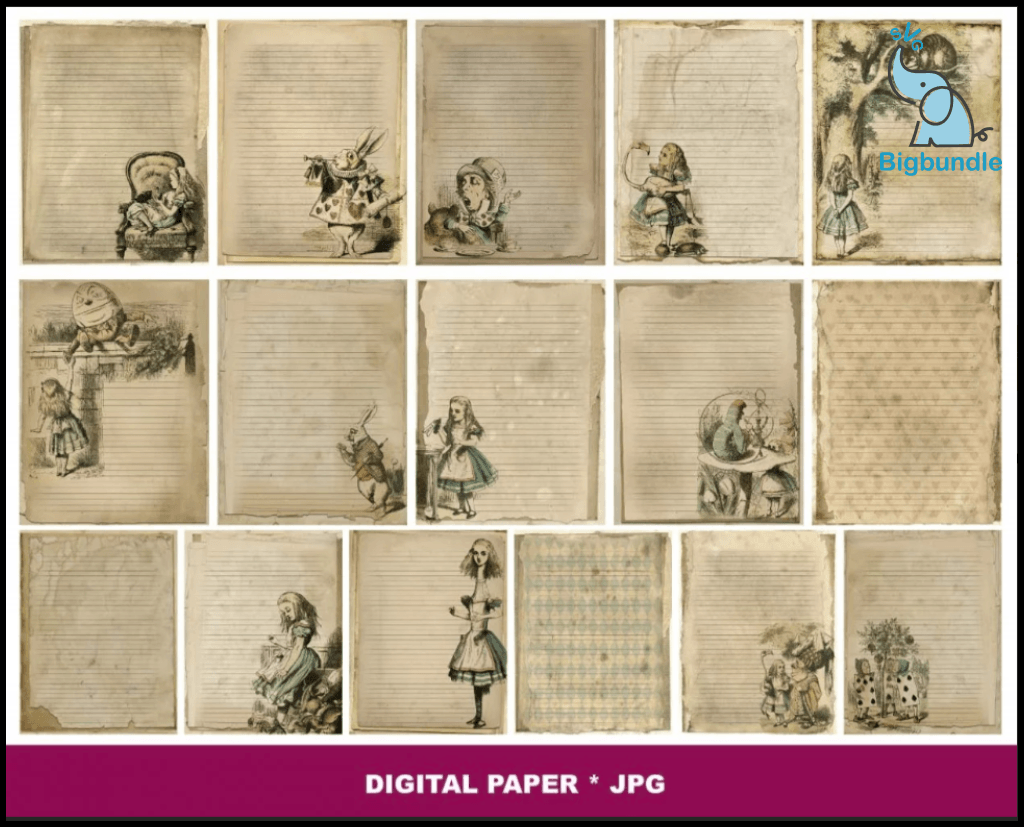 Alice in wonderland digital paper and graphics 300+ png