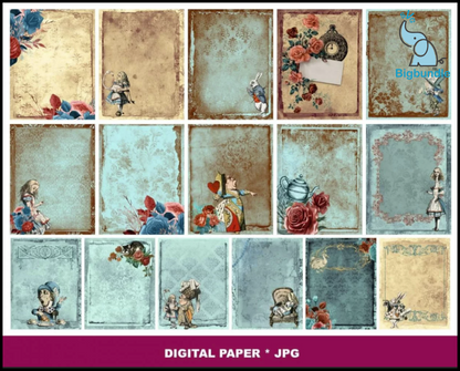 Alice in wonderland digital paper and graphics 300+ png