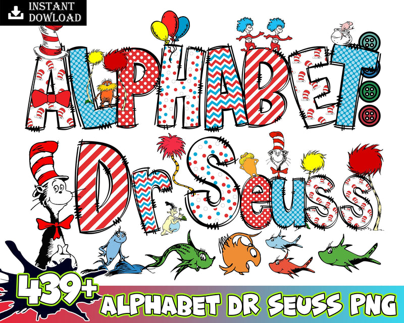 439 Dr. Suess Alphabet PNG, Dr. Suess Bundle, Cat In The Hat PNG, Dr. Suess Font PNG, Doodle Alphabet PNG, Digital Download