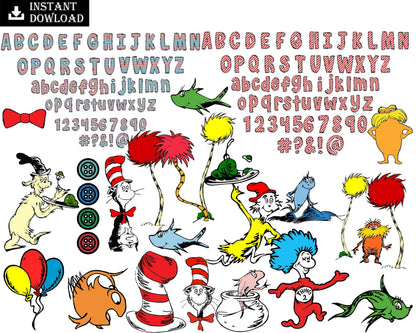 Version 2 - 439 Dr. Suess Alphabet PNG, Dr. Suess Bundle, Cat In The Hat PNG, Dr. Suess Font PNG, Doodle Alphabet PNG, Digital Download