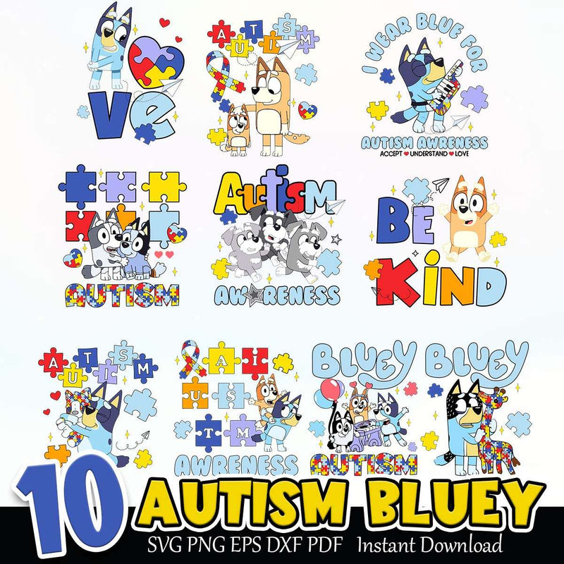 Autism Bluey SVG PNG EPS DXF PDF Bundle Instant Download