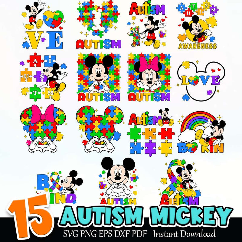 Autism Mickey SVG PNG EPS DXF PDF Bundle Instant Download