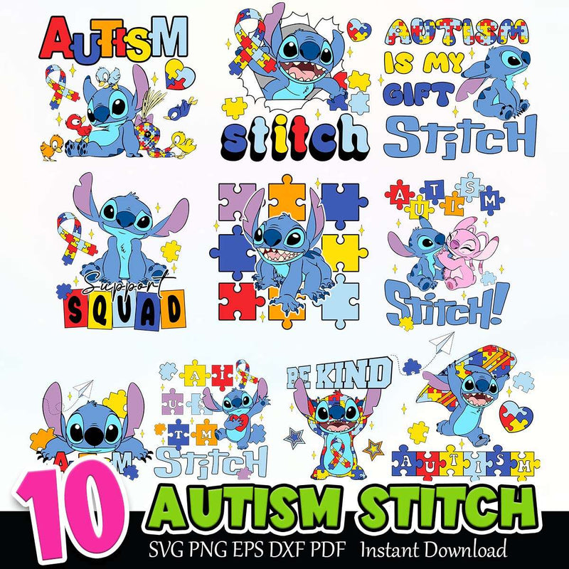 Autism Stitch SVG PNG EPS DXF PDF Bundle Instant Download