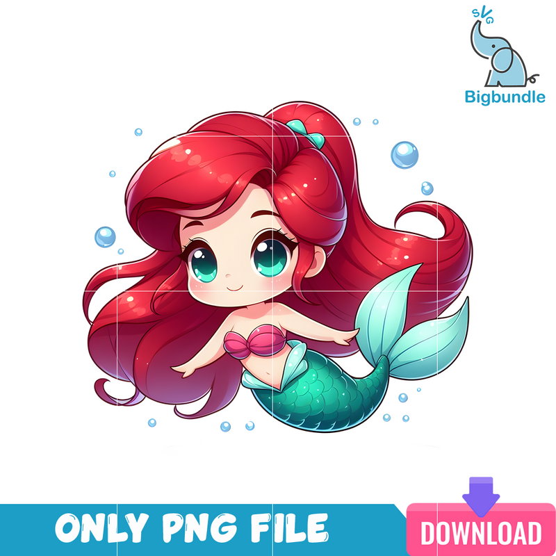 Ariel Under Water Disney Princess Chibi PNG