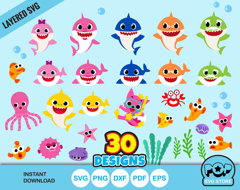 Baby Shark clipart bundle, Baby Shark svg cutting files for Cricut / Silhouette, Baby Shark png, instant download