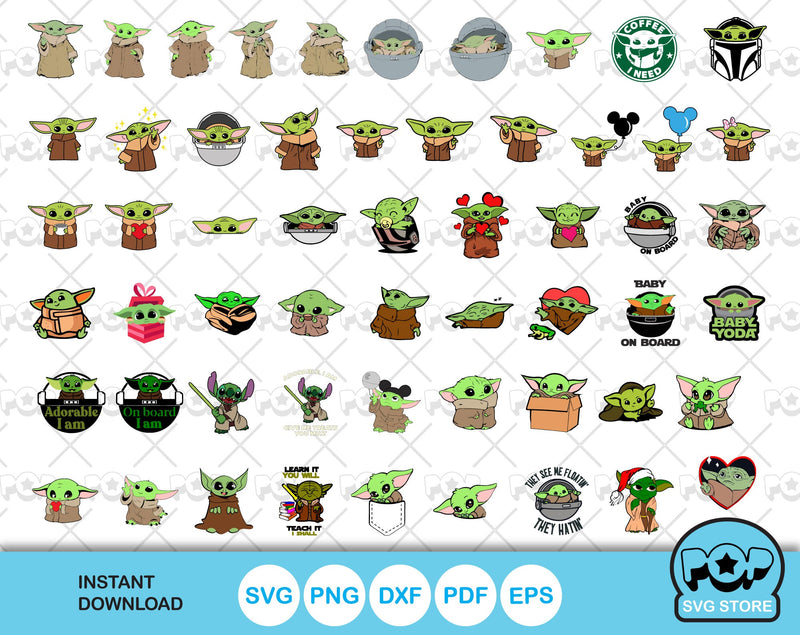 Baby Yoda 100 cliparts bundle, Baby Yoda svg cut files for Cricut / Silhouette, baby yoda png, dxf