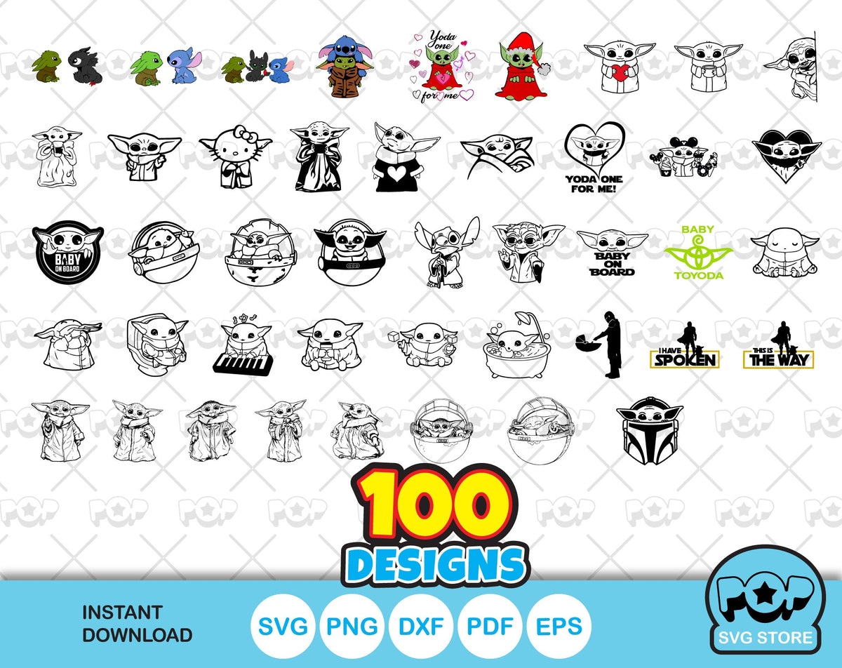 Baby Yoda 100 cliparts bundle, Baby Yoda svg cut files for Cricut / Silhouette, baby yoda png, dxf