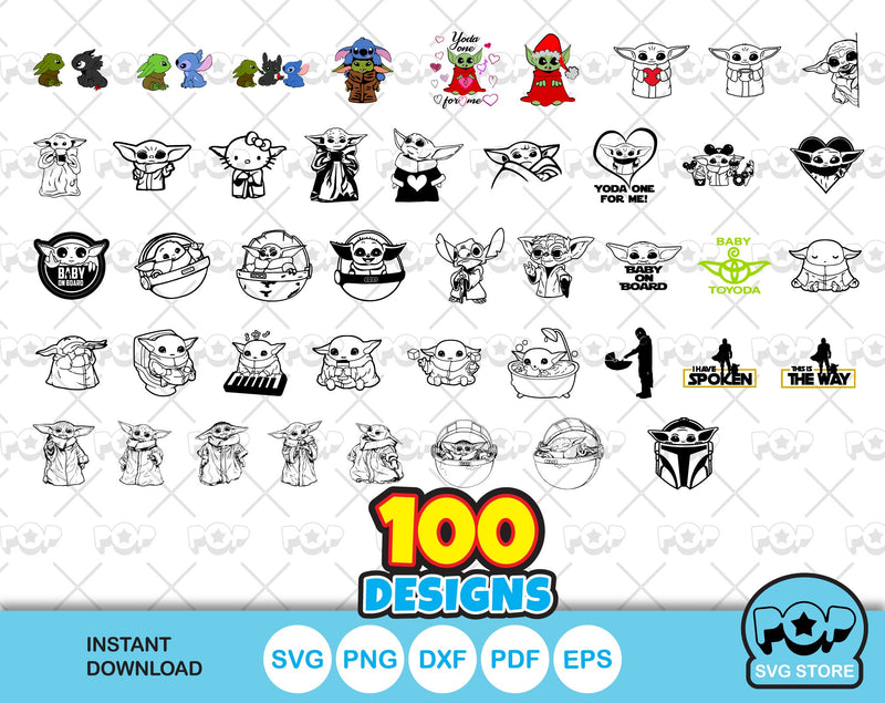 Baby Yoda 100 cliparts bundle, Baby Yoda svg cut files for Cricut / Silhouette, baby yoda png, dxf