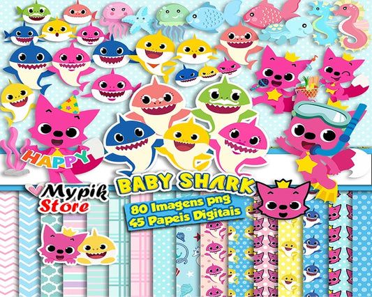 Baby shark clipart PNG, Printable png cut for Cricut / Silhouette, Baby shark digital papers, instant download