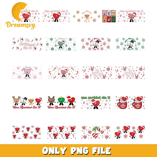 Bad bunny Christmas tumbler bundle png, bad bunny heart png
