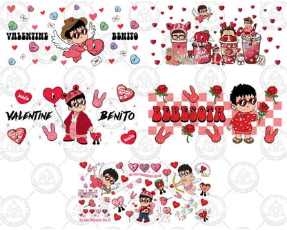 10+ Valentine Bad Bunny Glass Can Wrap Png, Valentine 16oz Libbey Glass Wrap Png, Trendy Valentine Png,Valentine Benito Png