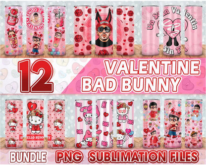 Valentine Bad Bunny Glass Tumbler, Valentine 20oz Tumbler, Trendy Valentine Png,Valentine Benito Png
