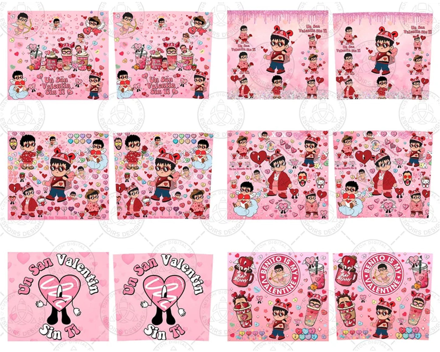 Valentine Bad Bunny Glass Tumbler, Valentine 20oz Tumbler, Trendy Valentine Png,Valentine Benito Png