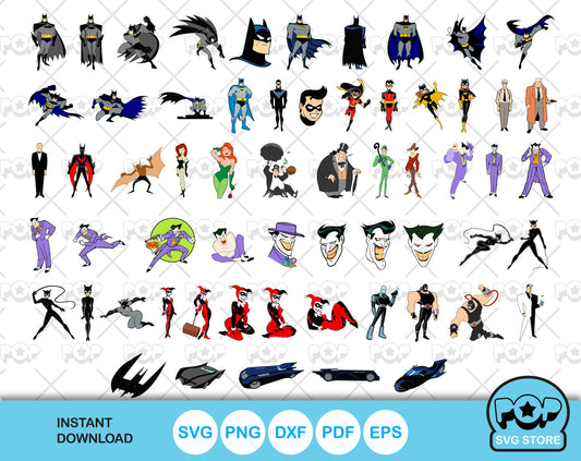 Batman 100 cliparts bundle, Batman SVG cut files for Cricut / Silhouette, PNG, DXF, instant download