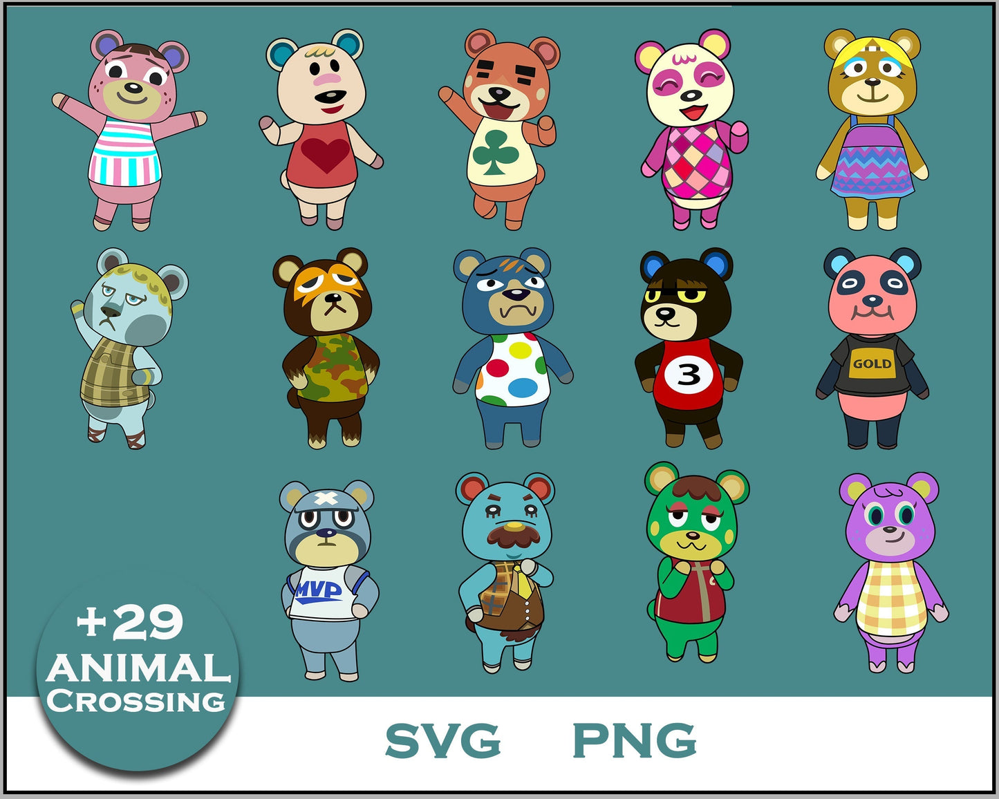 29+ Bears Svg Bundle, Animal Crossing Svg Bundle, Animal Crossing Svg, Cartoon svg, png, digital file