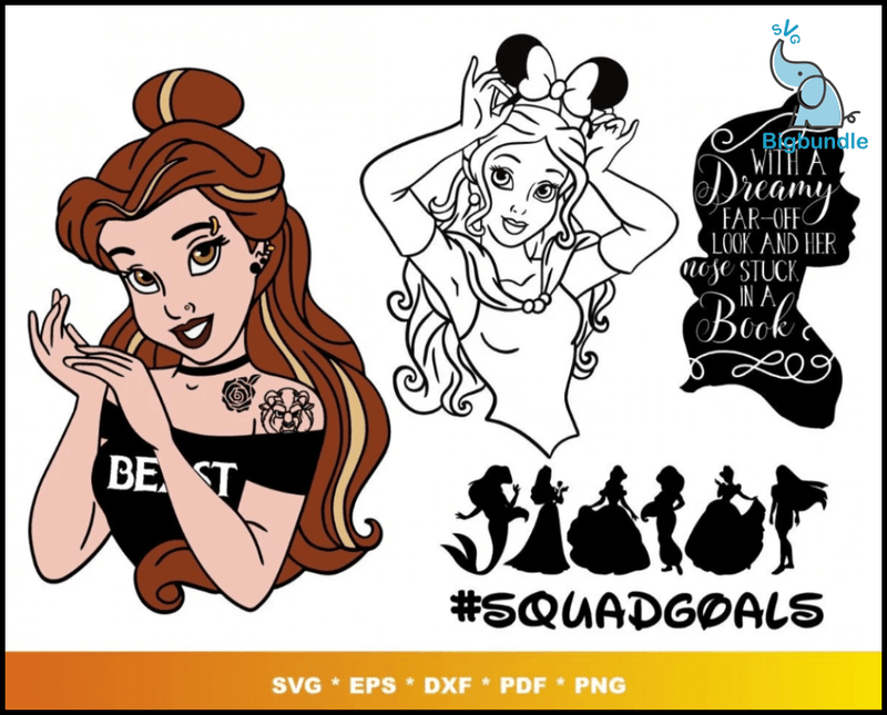 Belle svg bundle 100+ svg, png, dxf, pdf