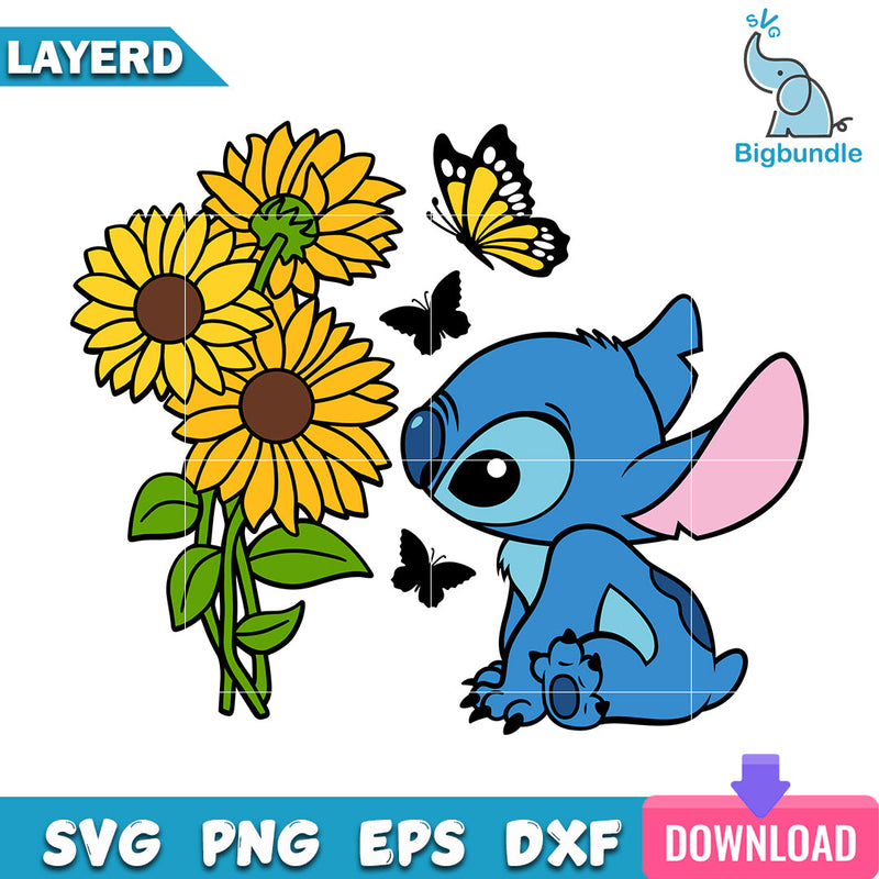 Stitch Sunflower Svg, Ohana Svg, Stitch Svg, Disney Svg, SG20062312