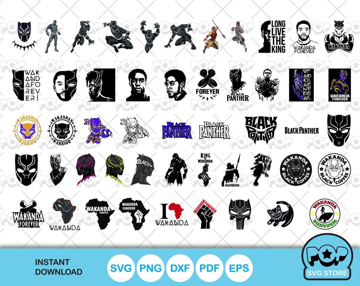 Black Panther 100 cliparts bundle, Black Panther SVG cut files for Cricut / Silhouette, PNG, DXF, instant download