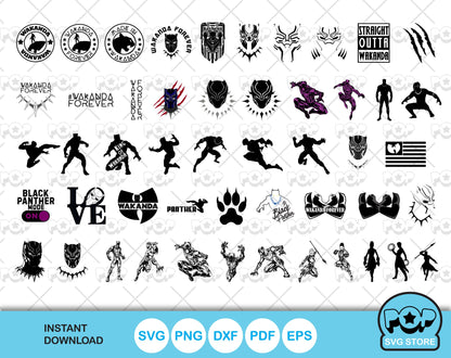 Black Panther 100 cliparts bundle, Black Panther SVG cut files for Cricut / Silhouette, PNG, DXF, instant download
