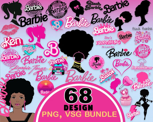 Black Barbi SVG PNG Icons Bundle Layered Clipart, Instant download