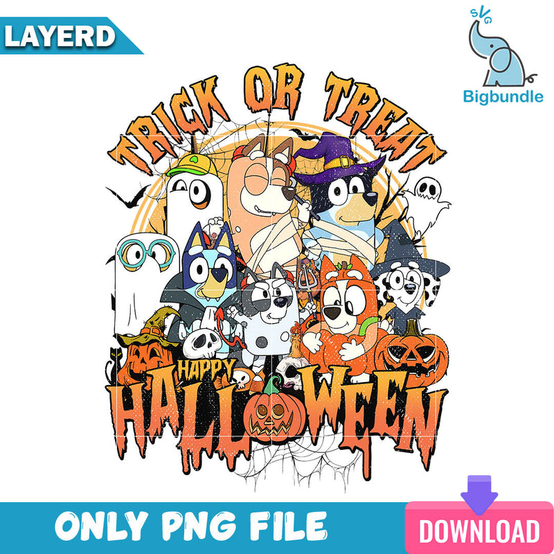 Bluey and friends trick or treat halloween, Bluey halloween png, Digital download.