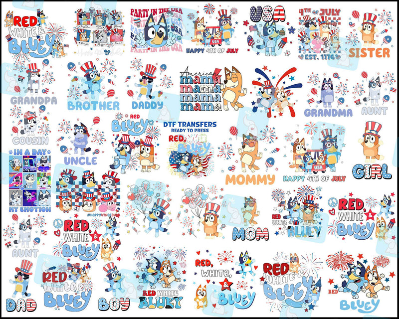 Bluey 4th of July PNG bundle - Bluey 4th of July PNG - Bluey 4th of July Clipart - Digital Download