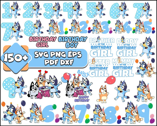 150+ Bluey birthday bundle, Bluey vector, bluey alphabeth, bluey cutfile, bluey clipart, bluey svg png eps dxf