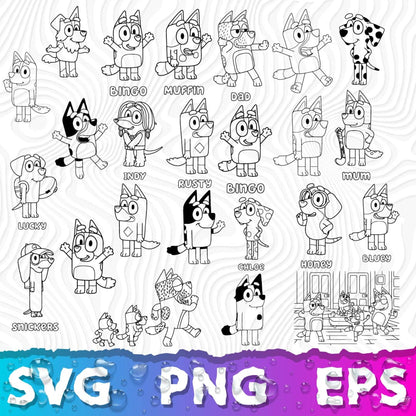 Bluey SVG & PNG Bundle - 850+ Bluey Family Clipart for Cricut & Silhouette, Sublimation, Stickers, Instant Download, Tshirt | Mug, Decals