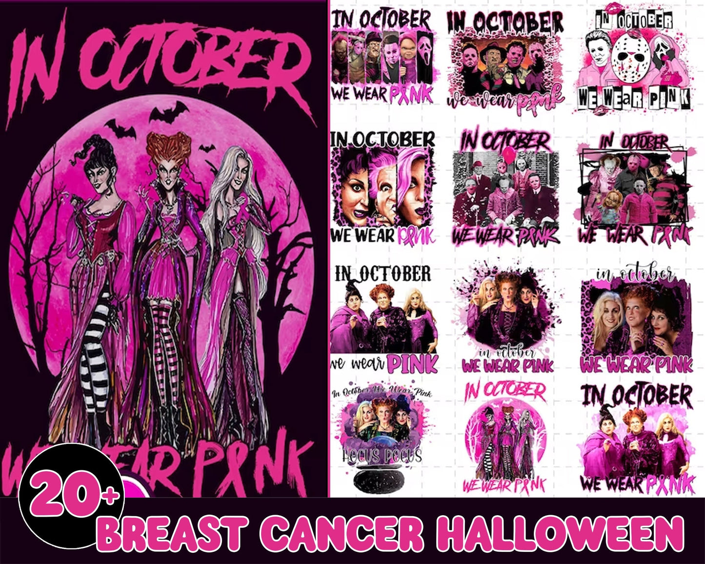 Breast cancer halloween bundle - Breast Cancer hocus pocus PNG bundle, Cancer sublimation bundle - Digital Download