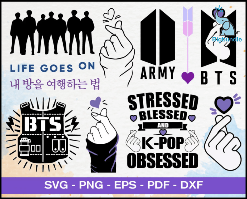 Bts svg bundle 200+ svg, png, dxf, pdf